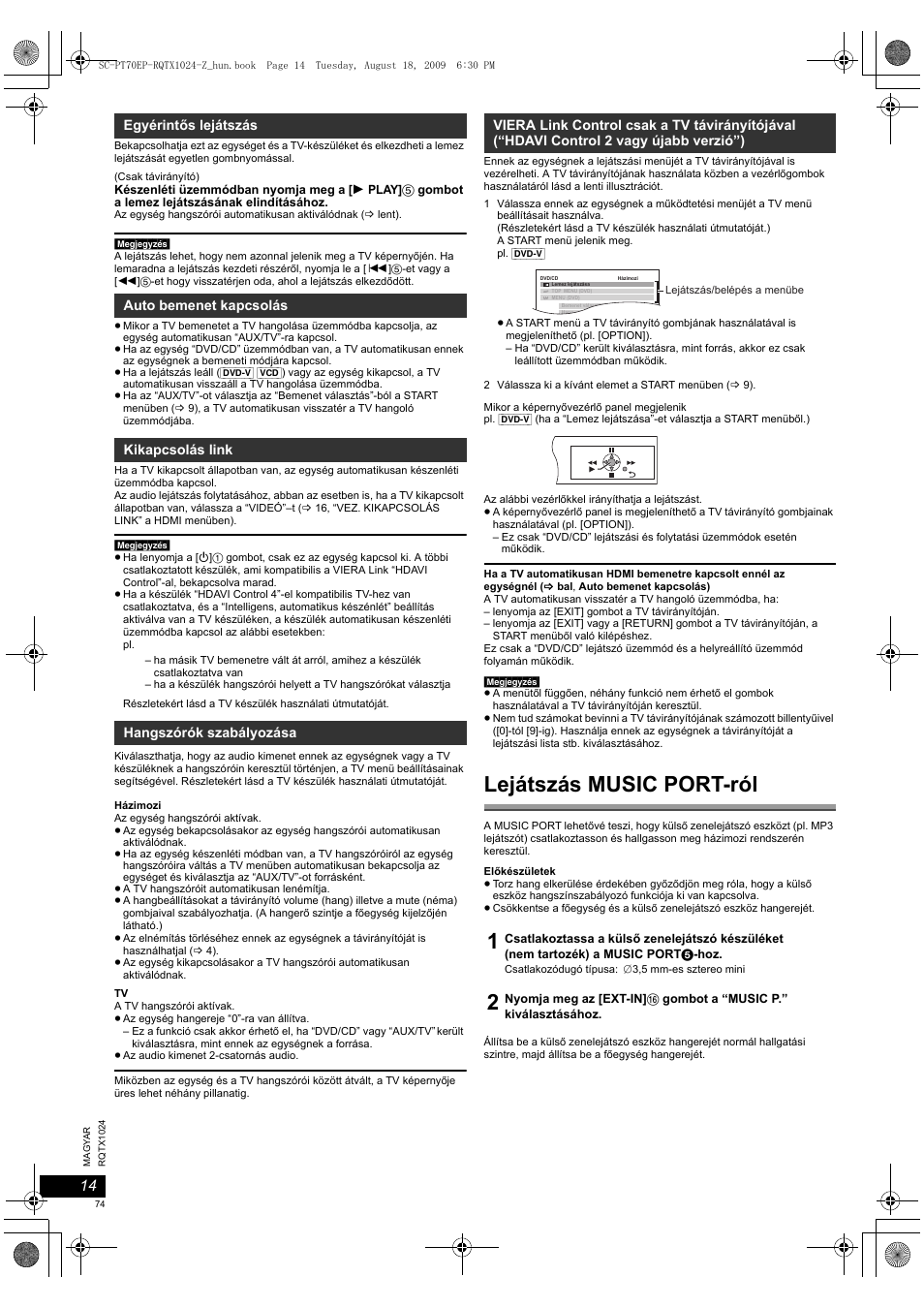 Lejátszás music port-ról | Panasonic SCPT70 User Manual | Page 74 / 82