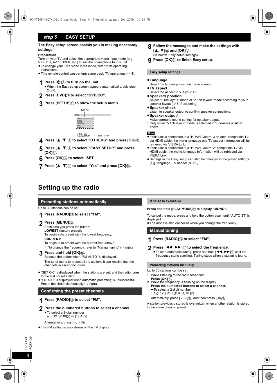 Setting up the radio | Panasonic SCPT70 User Manual | Page 8 / 82