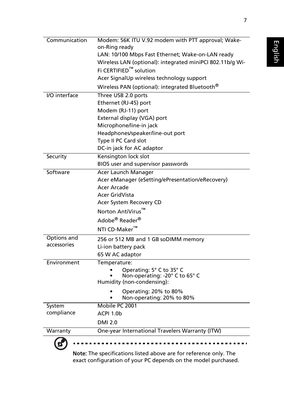 Eng lis h | Acer Aspire 3500 User Manual | Page 15 / 84