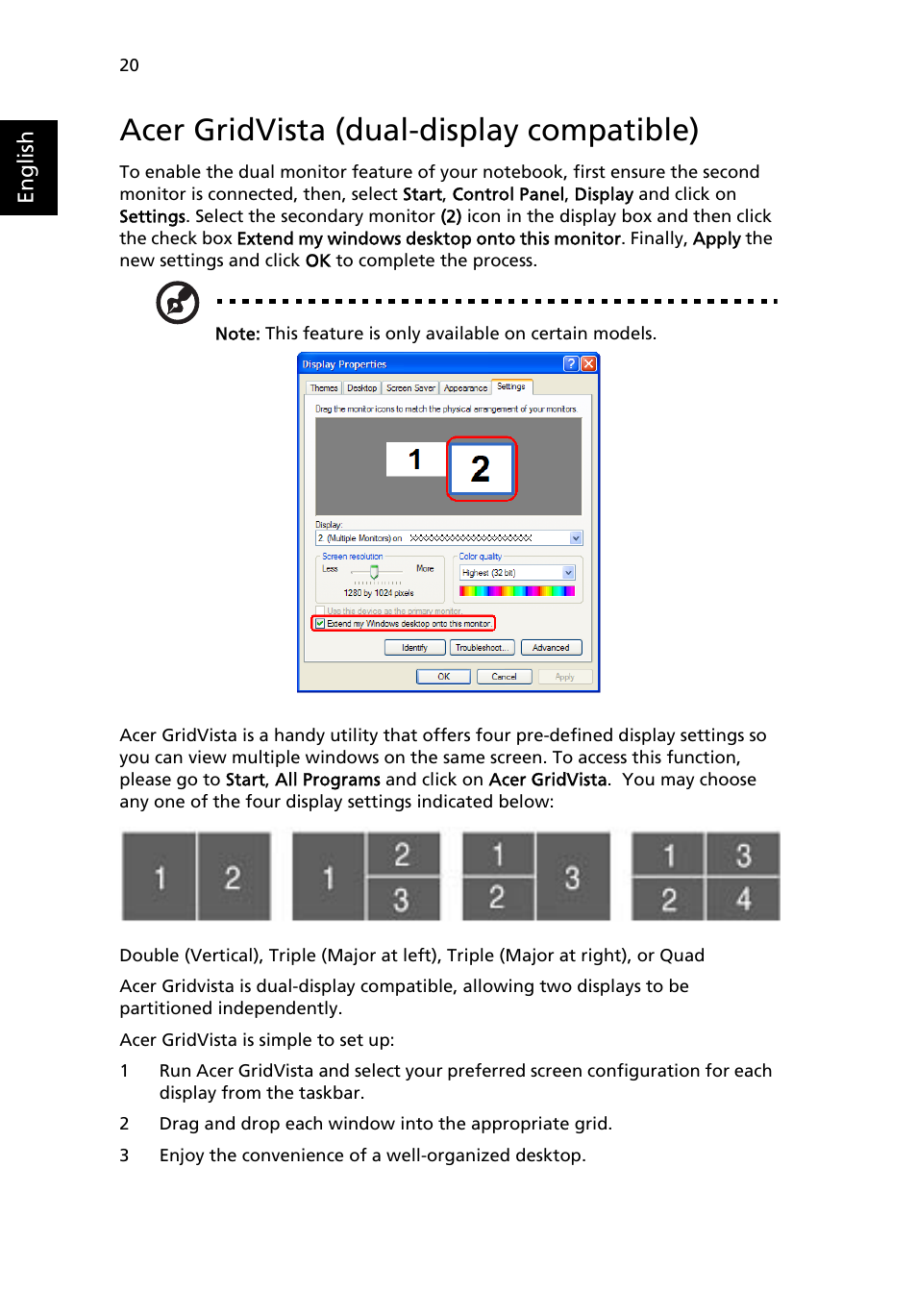 Acer gridvista (dual-display compatible) | Acer Aspire 3500 User Manual | Page 28 / 84