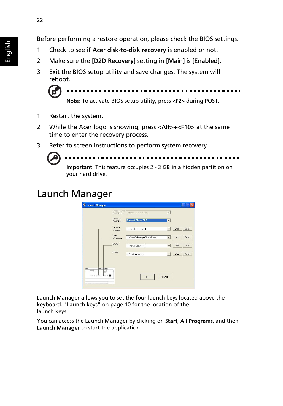 Launch manager | Acer Aspire 3500 User Manual | Page 30 / 84