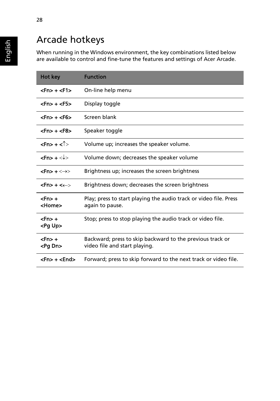 Arcade hotkeys | Acer Aspire 3500 User Manual | Page 36 / 84