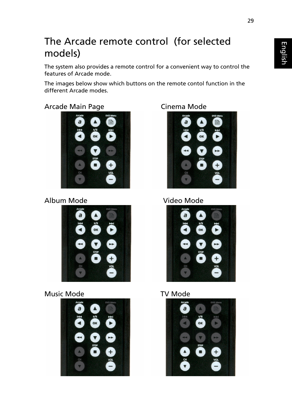 The arcade remote control (for selected models), The arcade remote control (for selected models)29 | Acer Aspire 3500 User Manual | Page 37 / 84