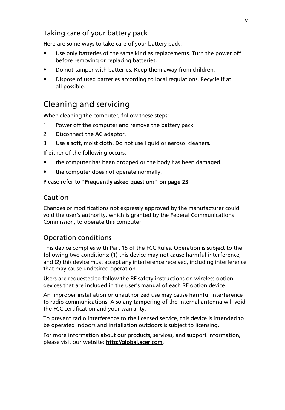 Cleaning and servicing | Acer Aspire 3500 User Manual | Page 5 / 84