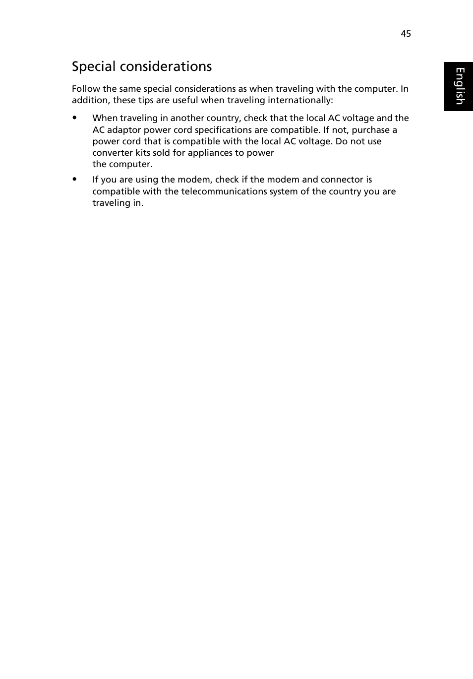 Special considerations | Acer Aspire 3500 User Manual | Page 53 / 84