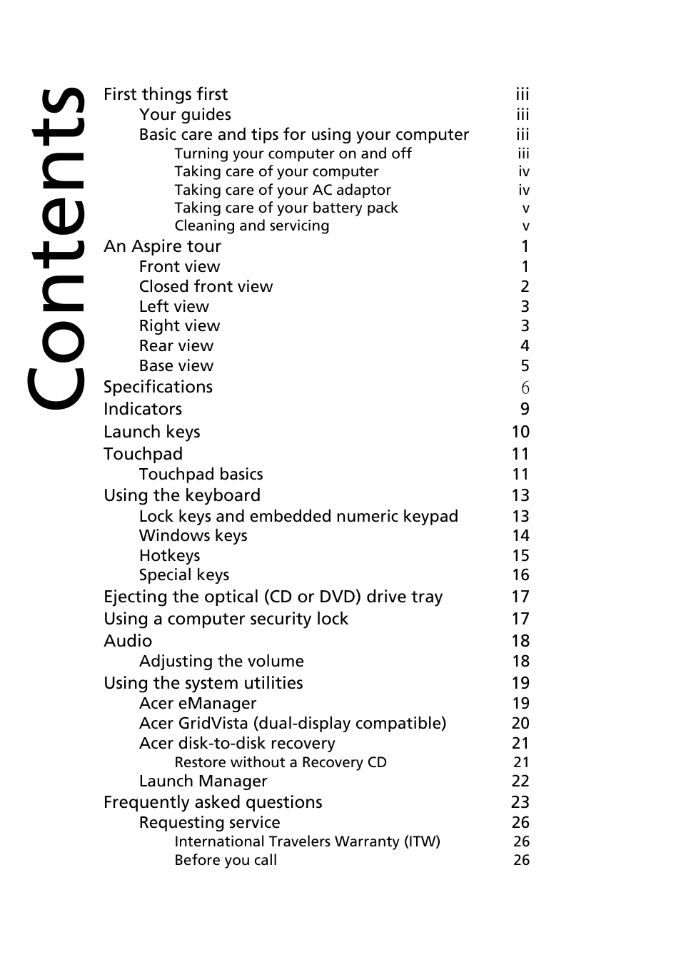 Acer Aspire 3500 User Manual | Page 6 / 84