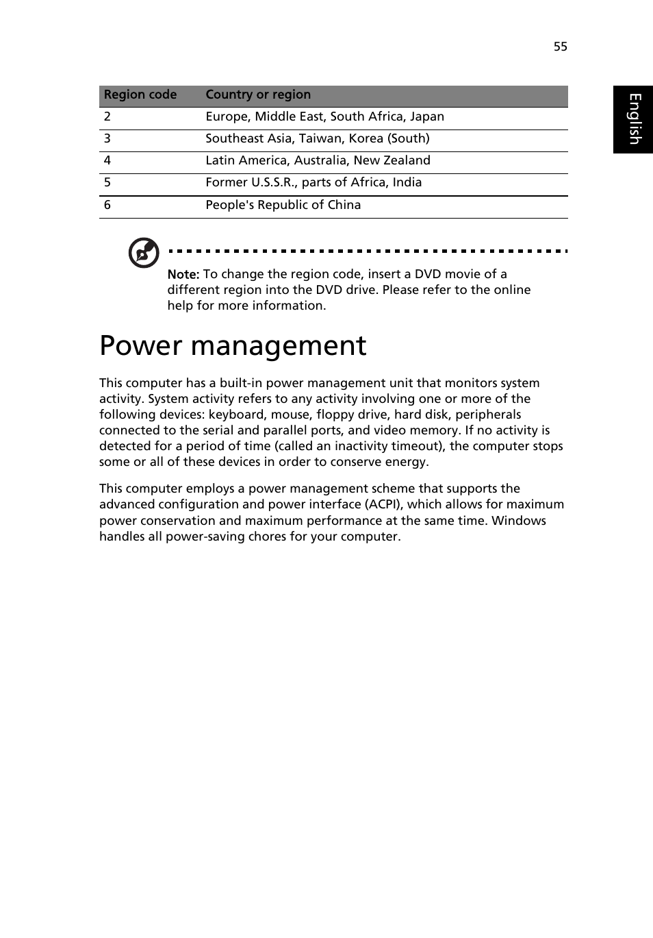 Power management | Acer Aspire 3500 User Manual | Page 63 / 84