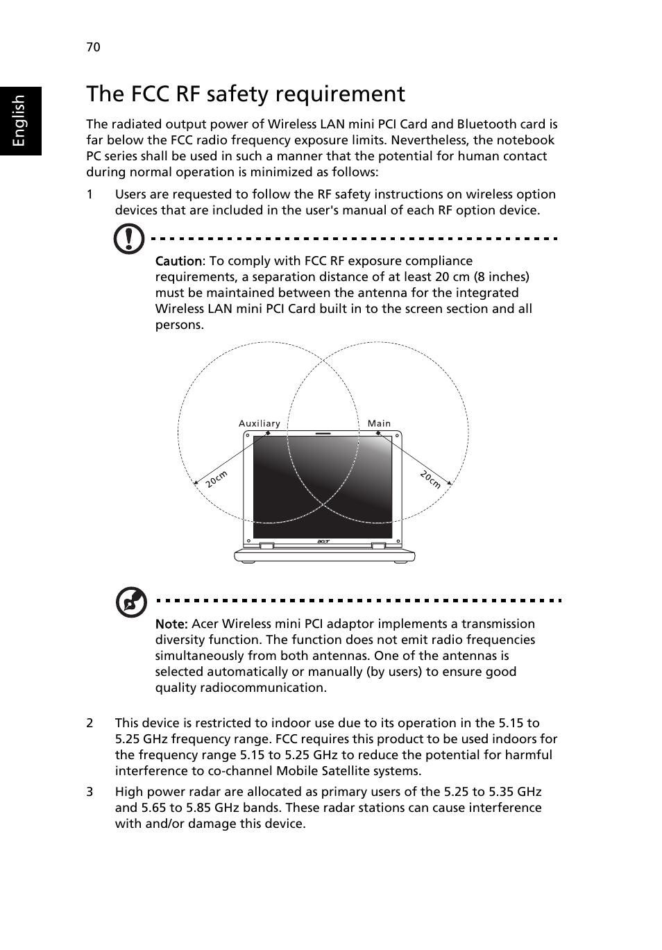 The fcc rf safety requirement | Acer Aspire 3500 User Manual | Page 78 / 84