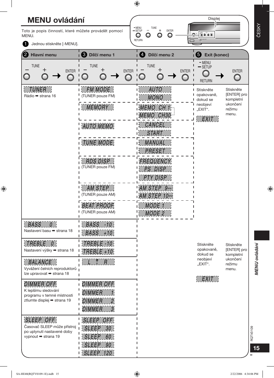 Menu ovládání | Panasonic SAHE40 User Manual | Page 59 / 68