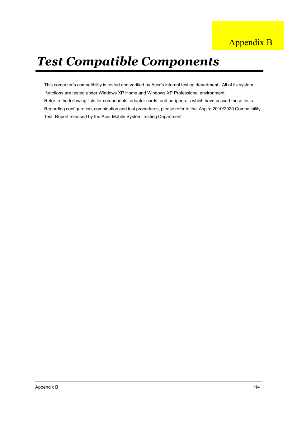 S.g_as2010/2020_appb, Test compatible components, Appendix b | Aspire Digital 2010 User Manual | Page 121 / 128