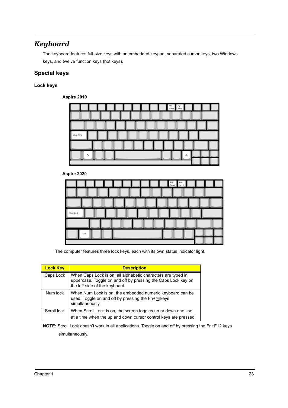 Keyboard, Special keys | Aspire Digital 2010 User Manual | Page 30 / 128