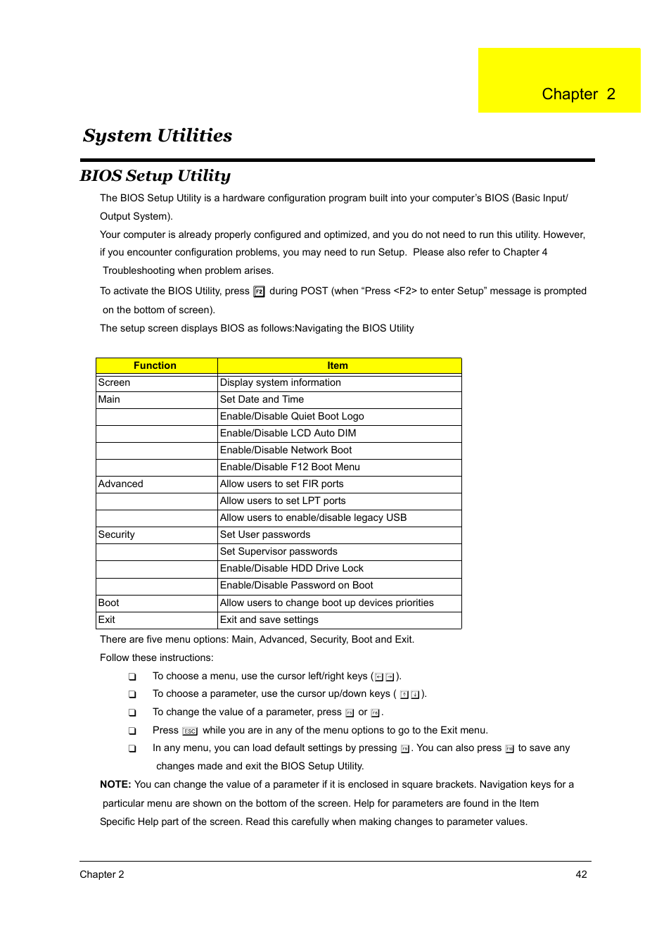S.g_as2010/2020_ch2, System utilities, Bios setup utility | Chapter 2 | Aspire Digital 2010 User Manual | Page 49 / 128