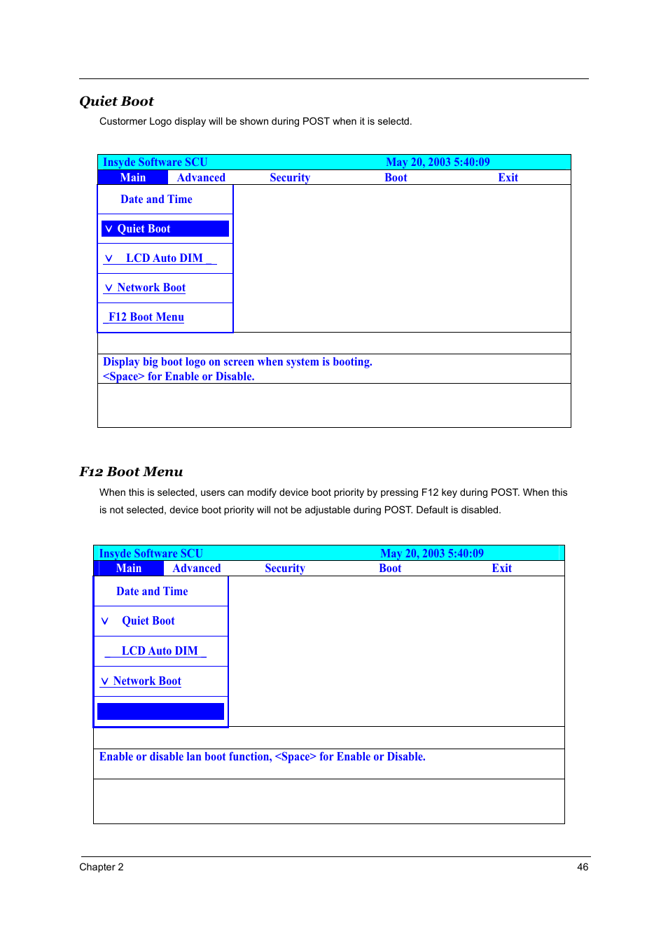 Quiet boot, F12 boot menu | Aspire Digital 2010 User Manual | Page 53 / 128