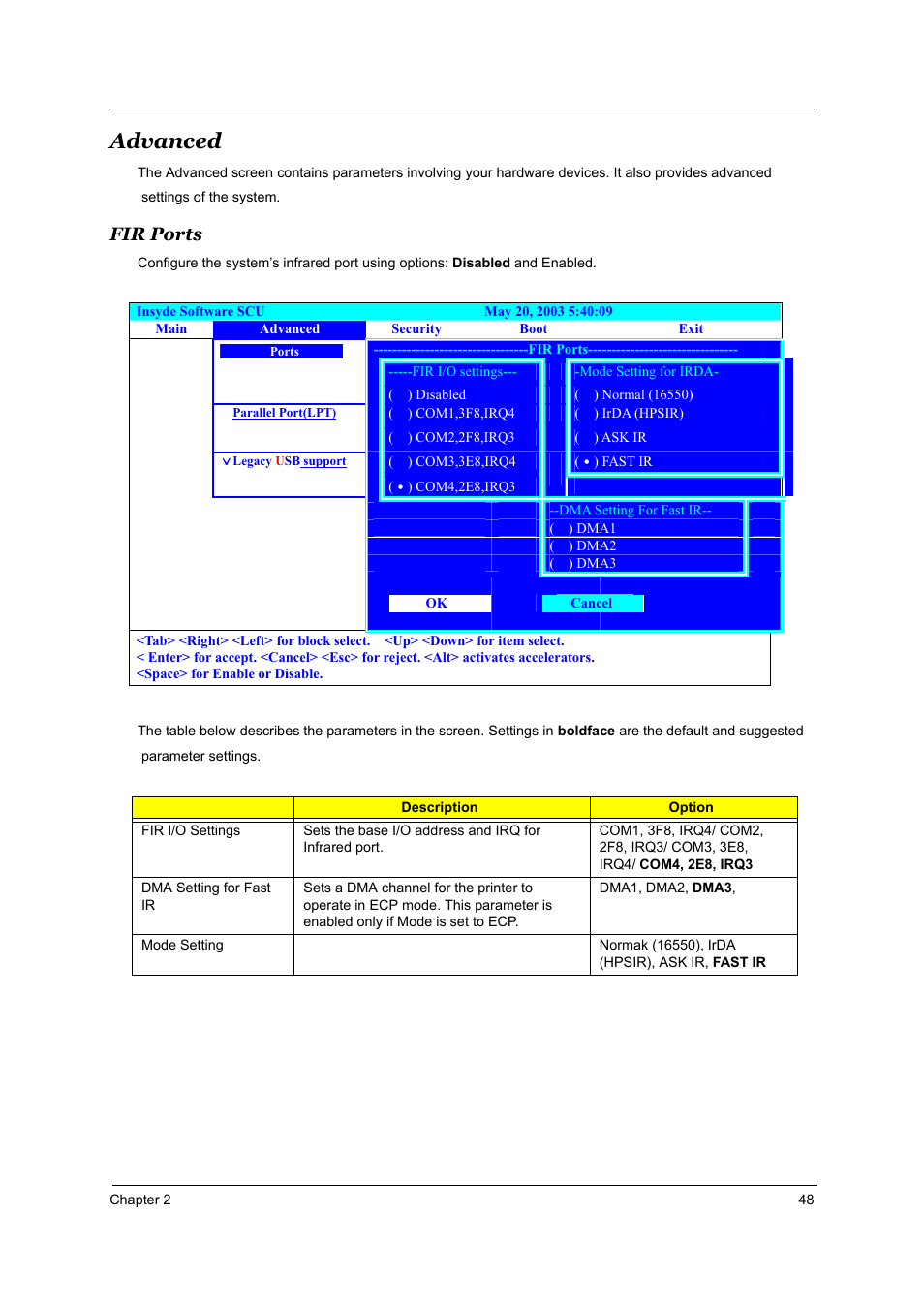 Advanced, Fir ports | Aspire Digital 2010 User Manual | Page 55 / 128