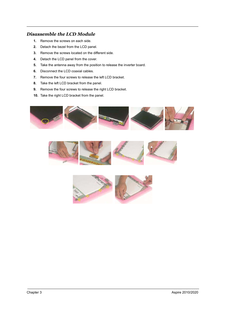 Disassemble the lcd module | Aspire Digital 2010 User Manual | Page 75 / 128