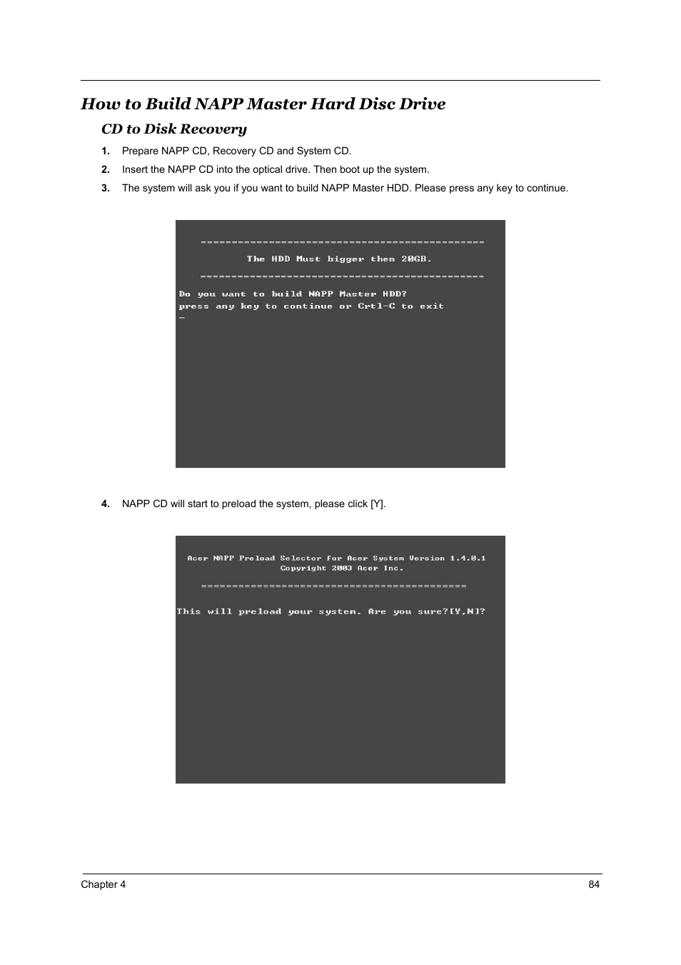 How to build napp master hard disc drive, Cd to disk recovery | Aspire Digital 2010 User Manual | Page 91 / 128