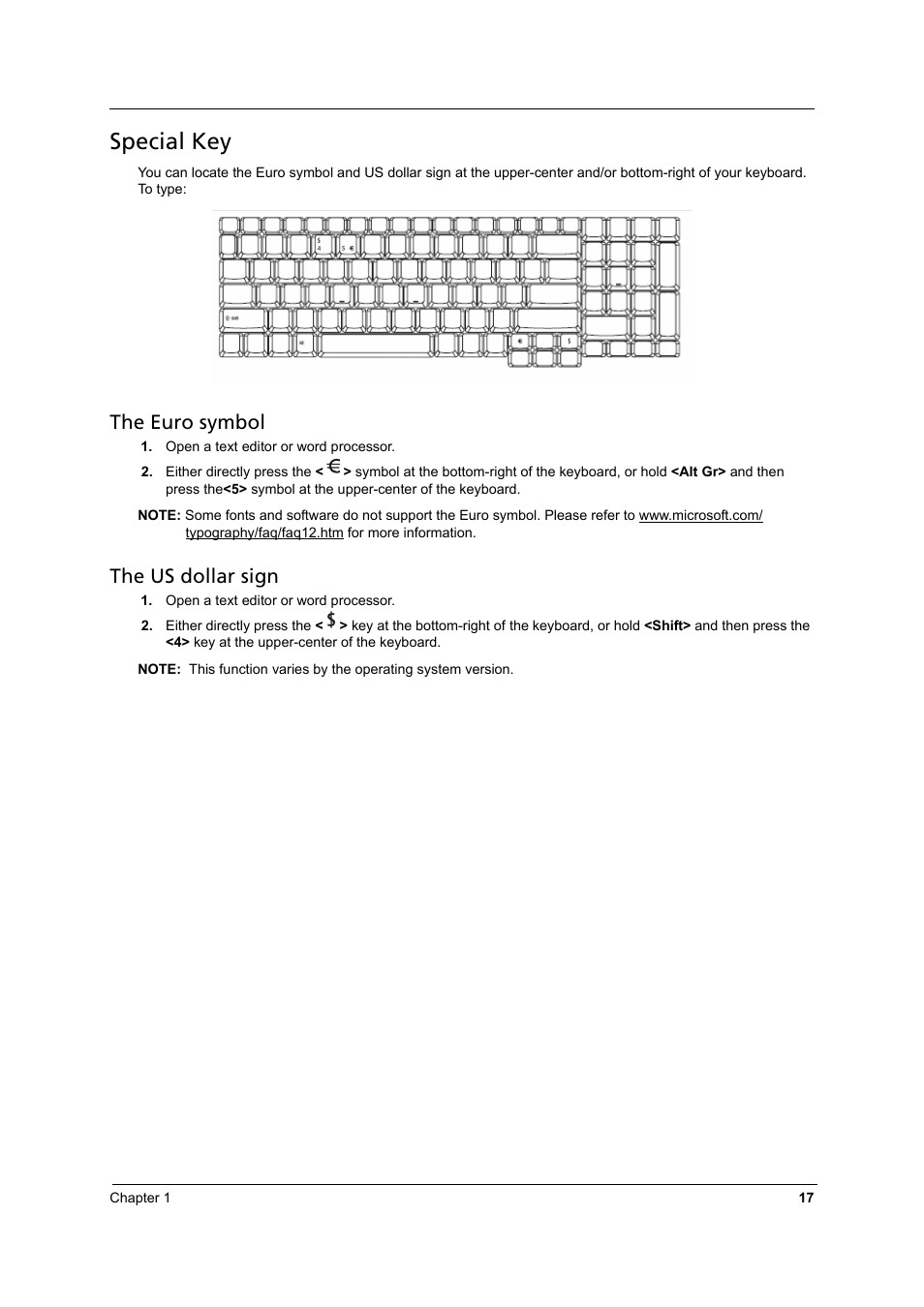 Special key, The euro symbol, The us dollar sign | Aspire Digital 8930 User Manual | Page 23 / 118