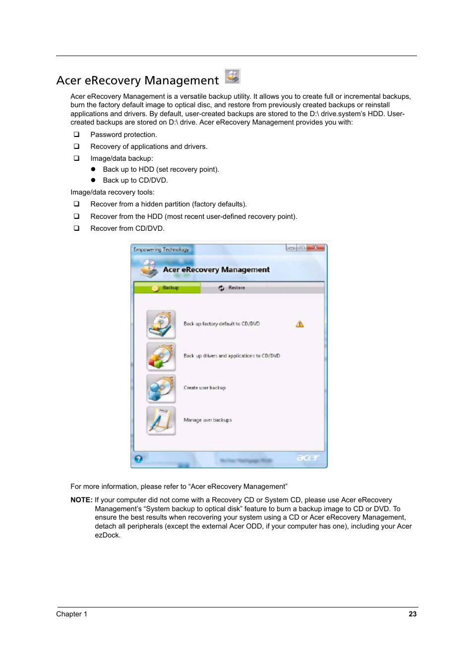 Acer erecovery management | Aspire Digital 8930 User Manual | Page 29 / 118