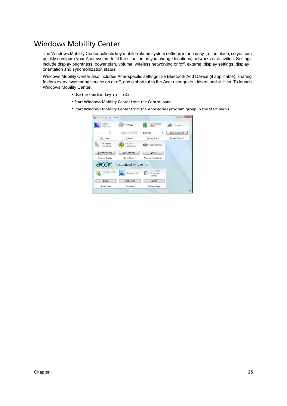 Windows mobility center | Aspire Digital 8930 User Manual | Page 31 / 118
