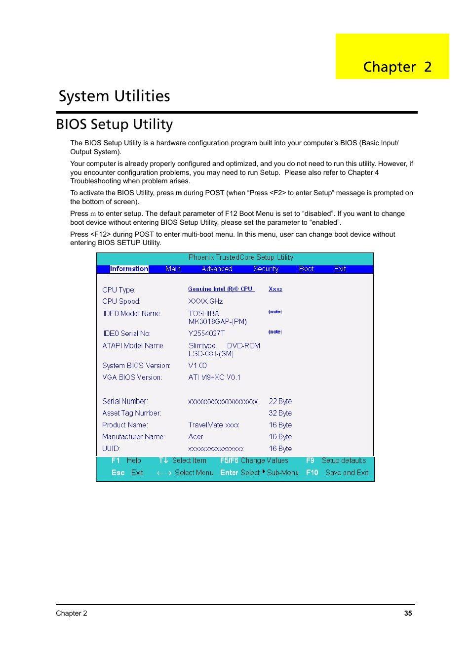 Bios setup utility, System utilities, Chapter 2 | Aspire Digital 8930 User Manual | Page 41 / 118