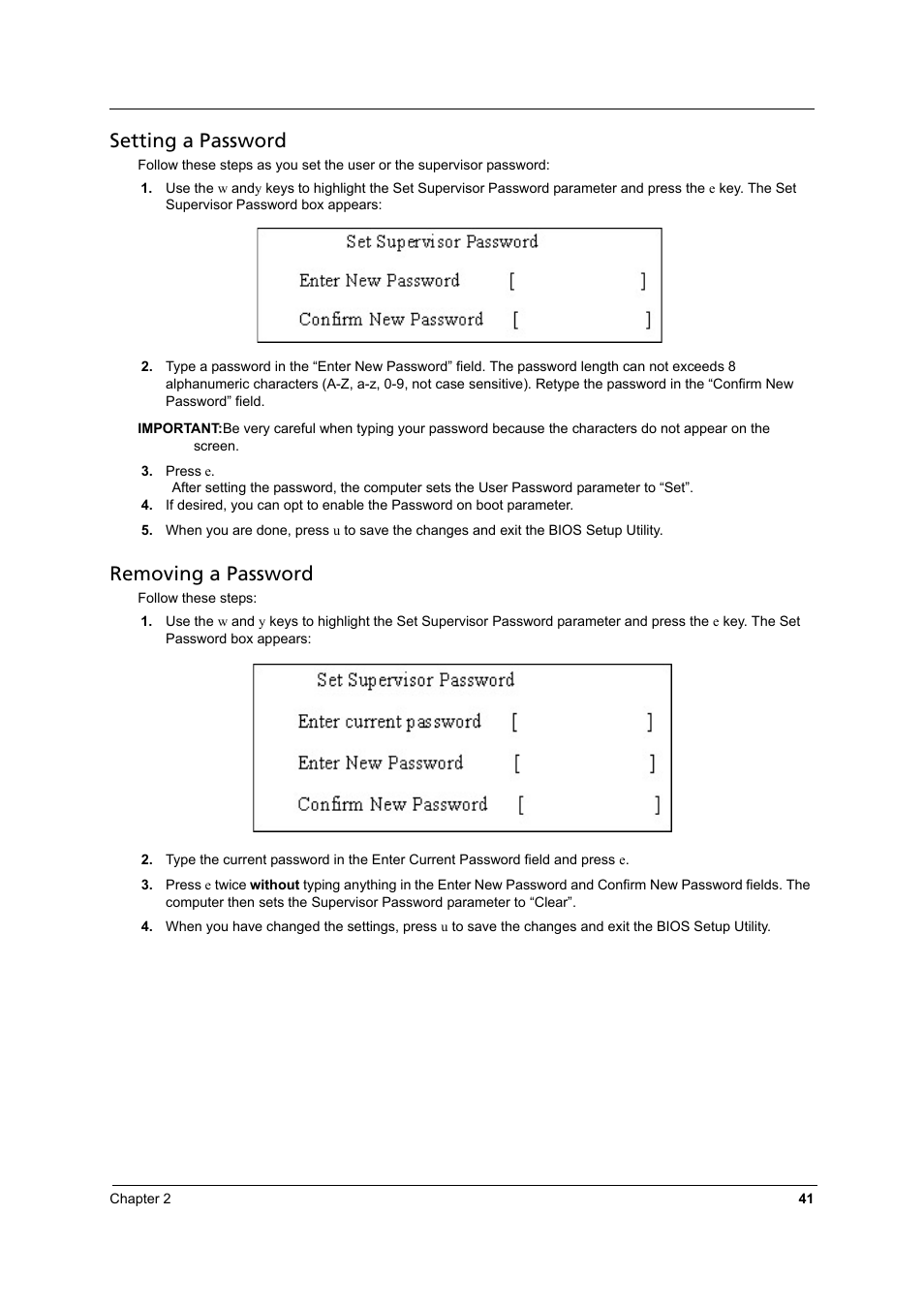 Setting a password, Removing a password | Aspire Digital 8930 User Manual | Page 47 / 118