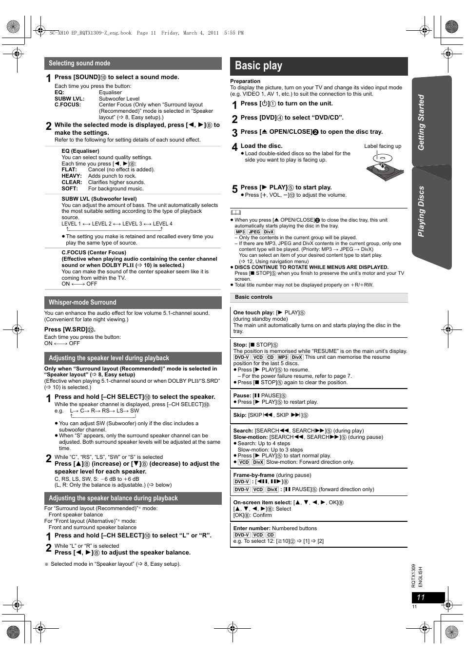 Basic play | Panasonic SCXH10EP User Manual | Page 11 / 78