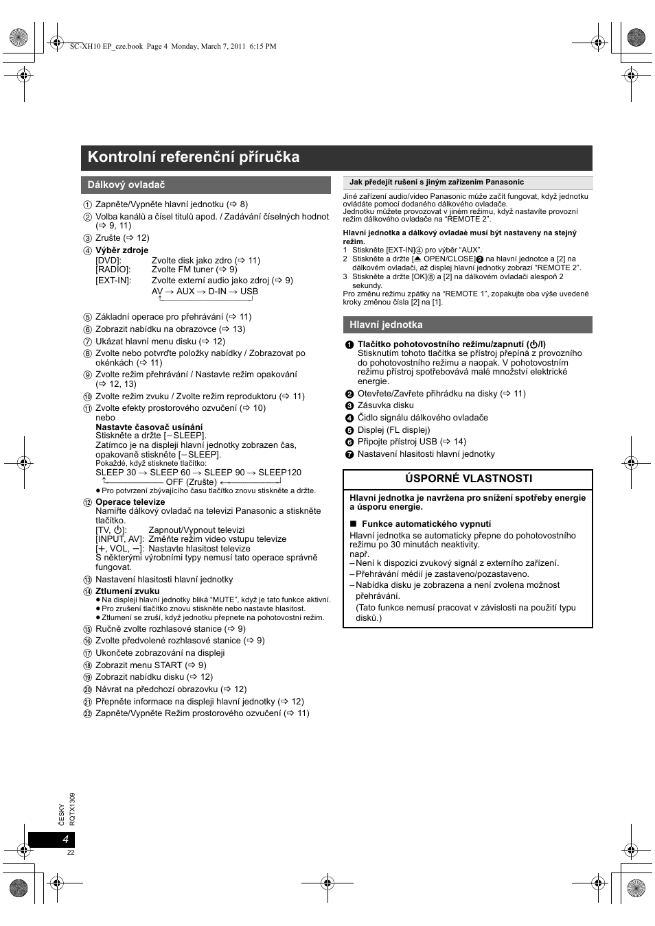 Kontrolní referenční příručka | Panasonic SCXH10EP User Manual | Page 22 / 78