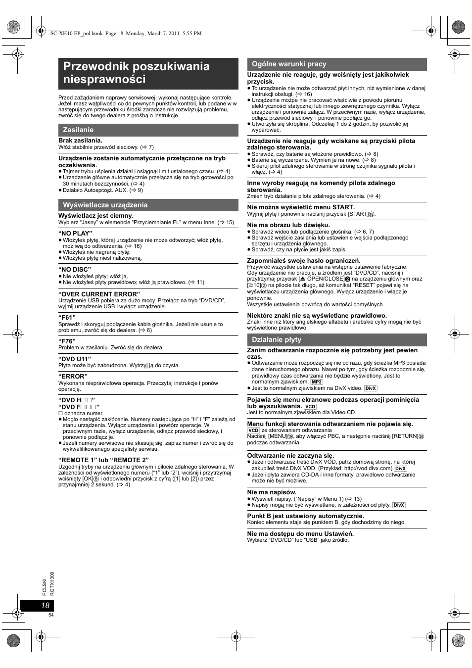 Przewodnik poszukiwania niesprawności | Panasonic SCXH10EP User Manual | Page 54 / 78