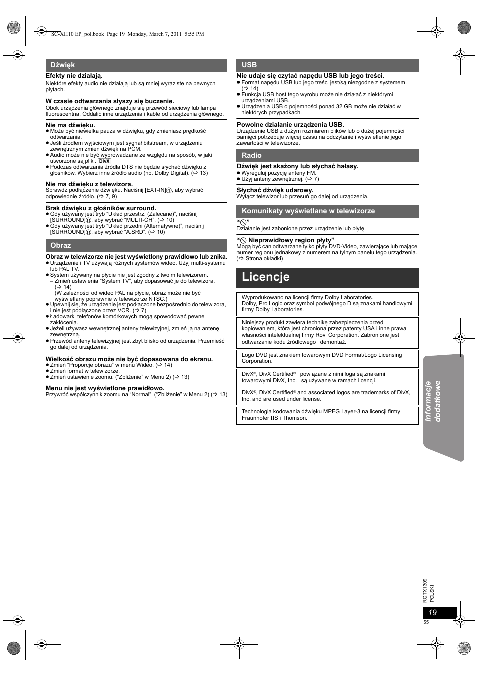 Licencje | Panasonic SCXH10EP User Manual | Page 55 / 78