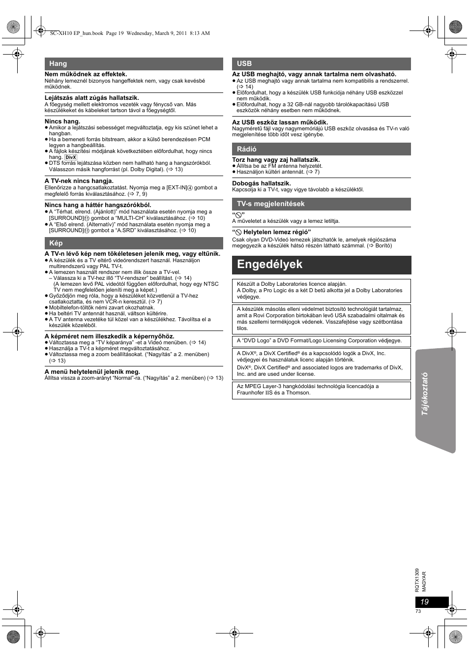 Engedélyek | Panasonic SCXH10EP User Manual | Page 73 / 78