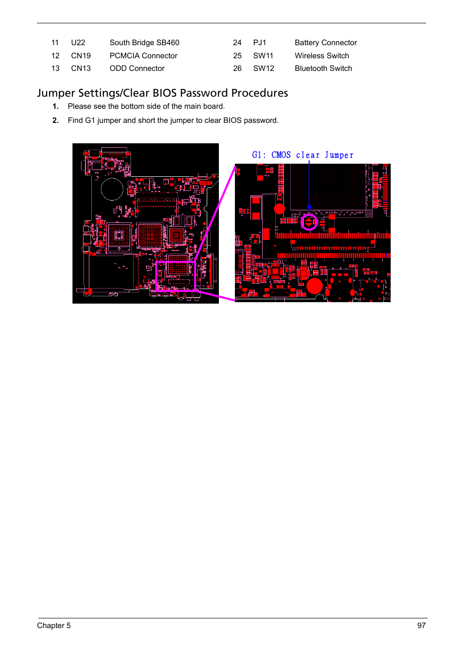 Jumper settings/clear bios password procedures | Aspire Digital 5050 User Manual | Page 105 / 157