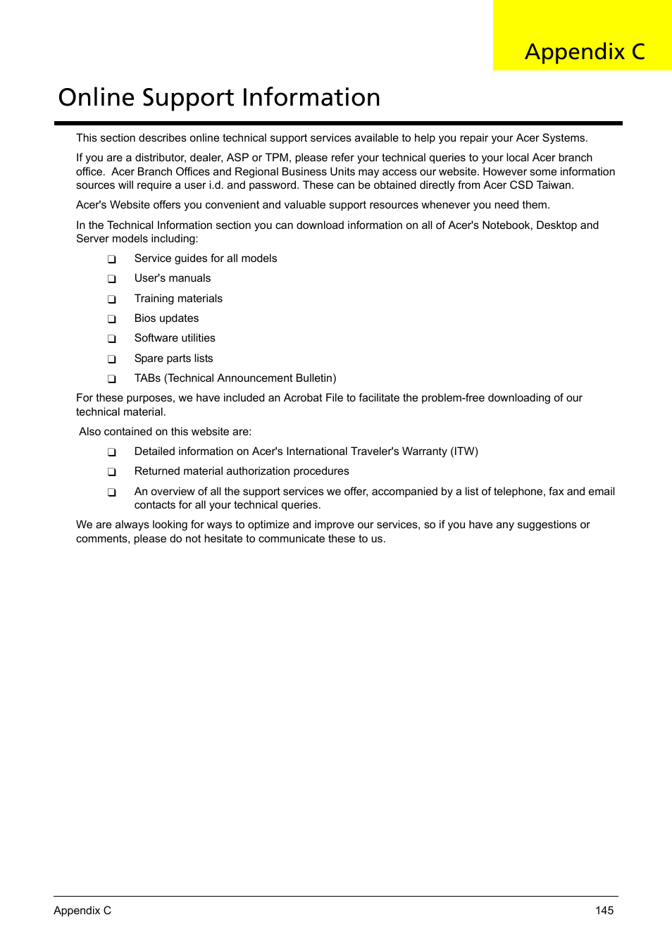 Online support information, Appendix c | Aspire Digital 5050 User Manual | Page 153 / 157