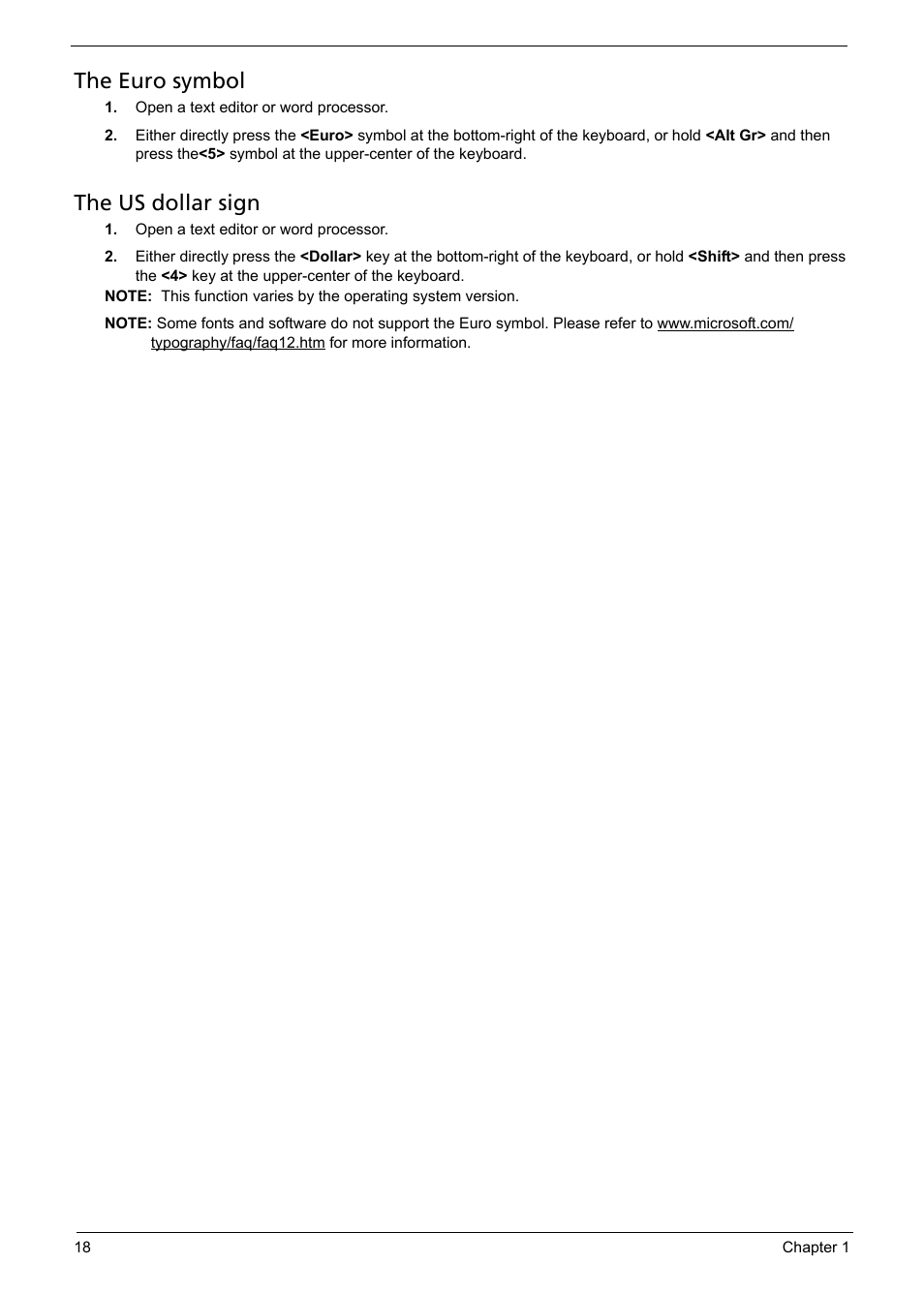 The euro symbol, The us dollar sign | Aspire Digital 5050 User Manual | Page 26 / 157