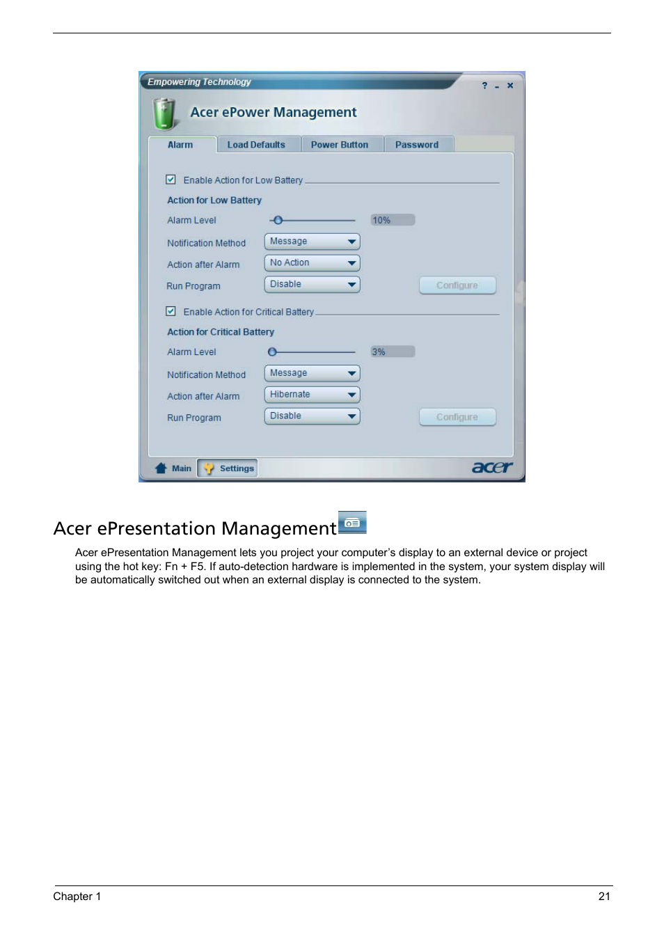 Acer epresentation management | Aspire Digital 5050 User Manual | Page 29 / 157