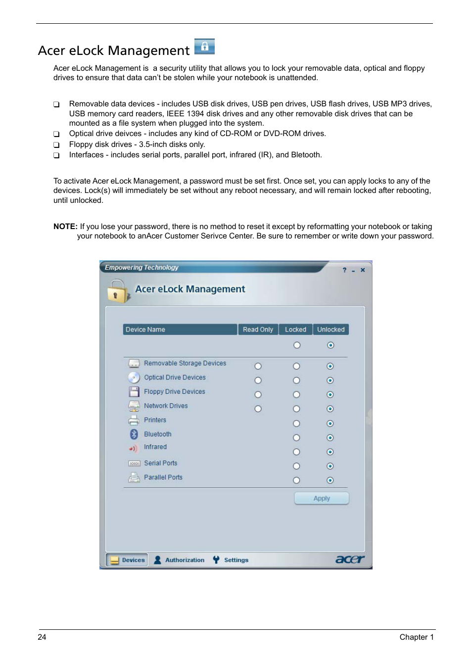 Acer elock management | Aspire Digital 5050 User Manual | Page 32 / 157