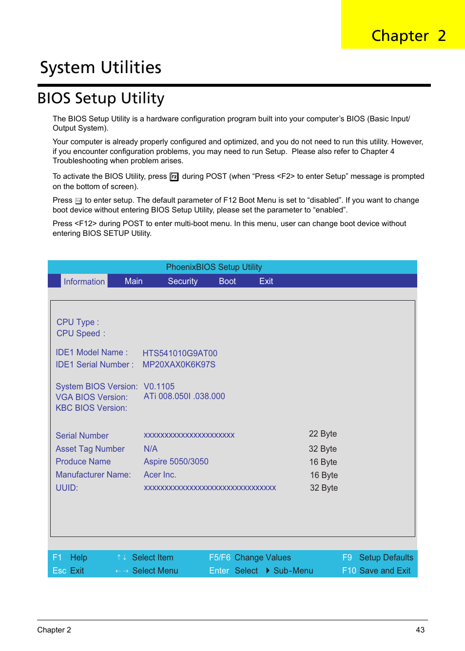 Bios setup utility, System utilities, Chapter 2 | Aspire Digital 5050 User Manual | Page 51 / 157