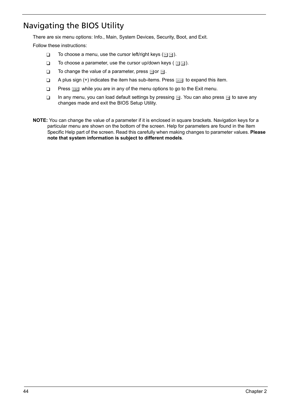 Navigating the bios utility | Aspire Digital 5050 User Manual | Page 52 / 157