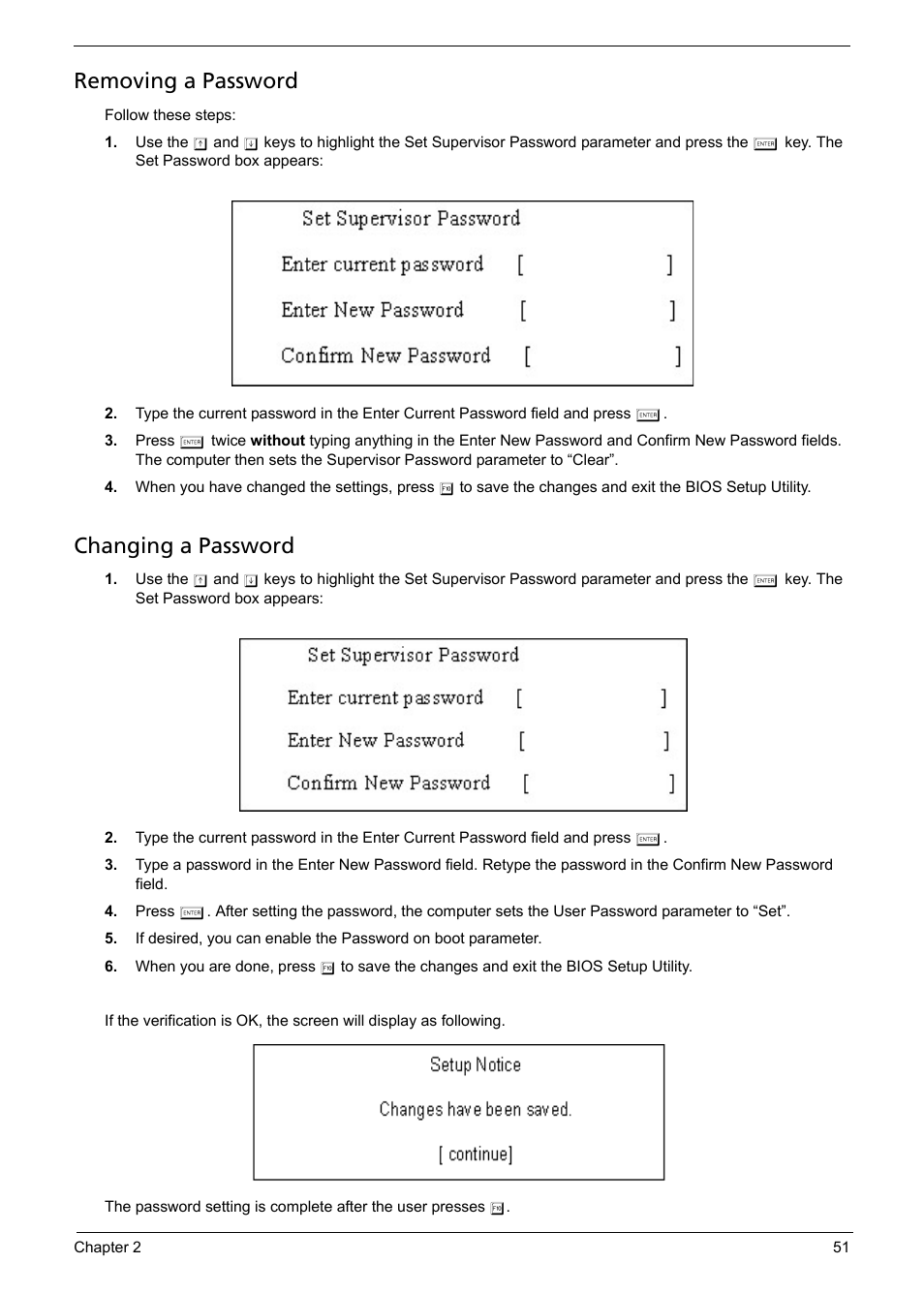 Removing a password, Changing a password | Aspire Digital 5050 User Manual | Page 59 / 157