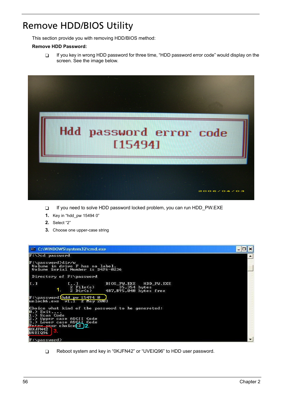 Remove hdd/bios utility | Aspire Digital 5050 User Manual | Page 64 / 157