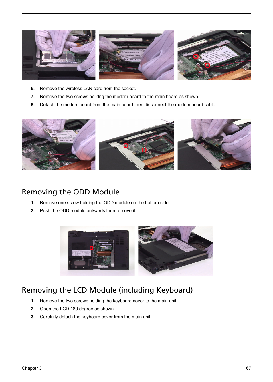 Removing the odd module, Removing the lcd module (including keyboard) | Aspire Digital 5050 User Manual | Page 75 / 157