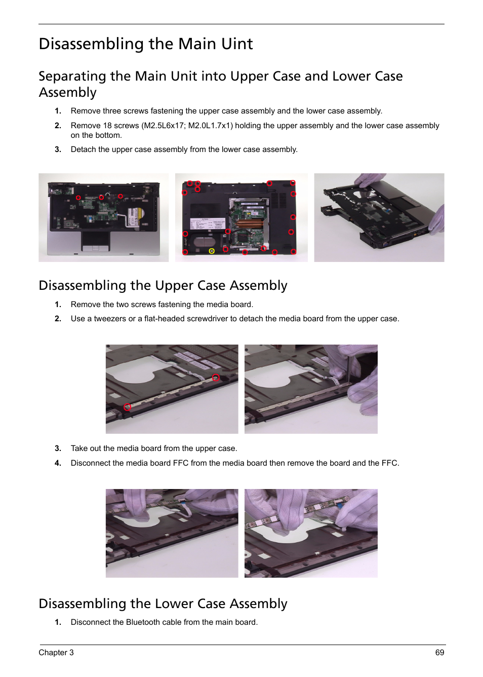 Disassembling the main uint, Disassembling the upper case assembly, Disassembling the lower case assembly | Aspire Digital 5050 User Manual | Page 77 / 157