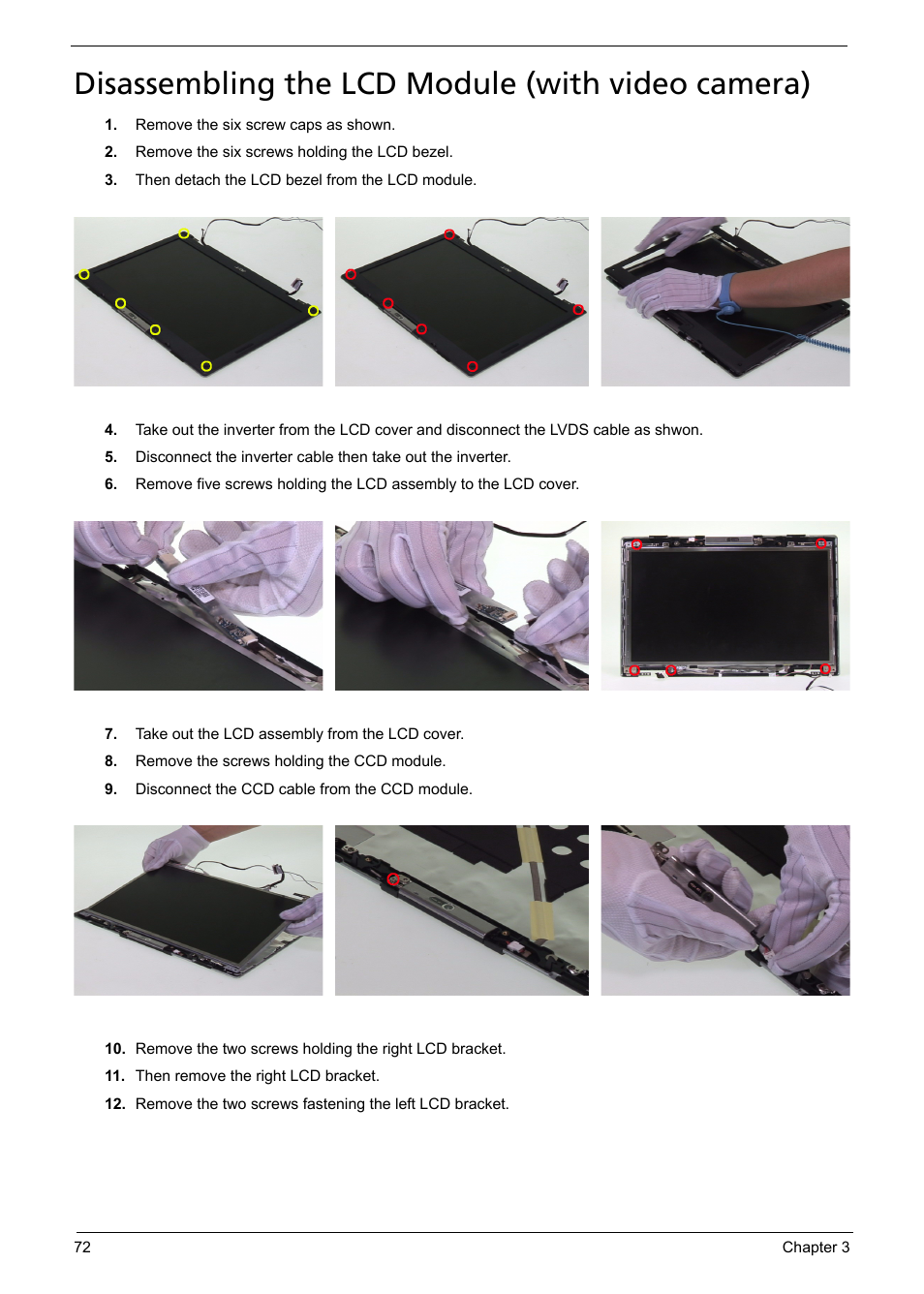 Disassembling the lcd module (with video camera) | Aspire Digital 5050 User Manual | Page 80 / 157