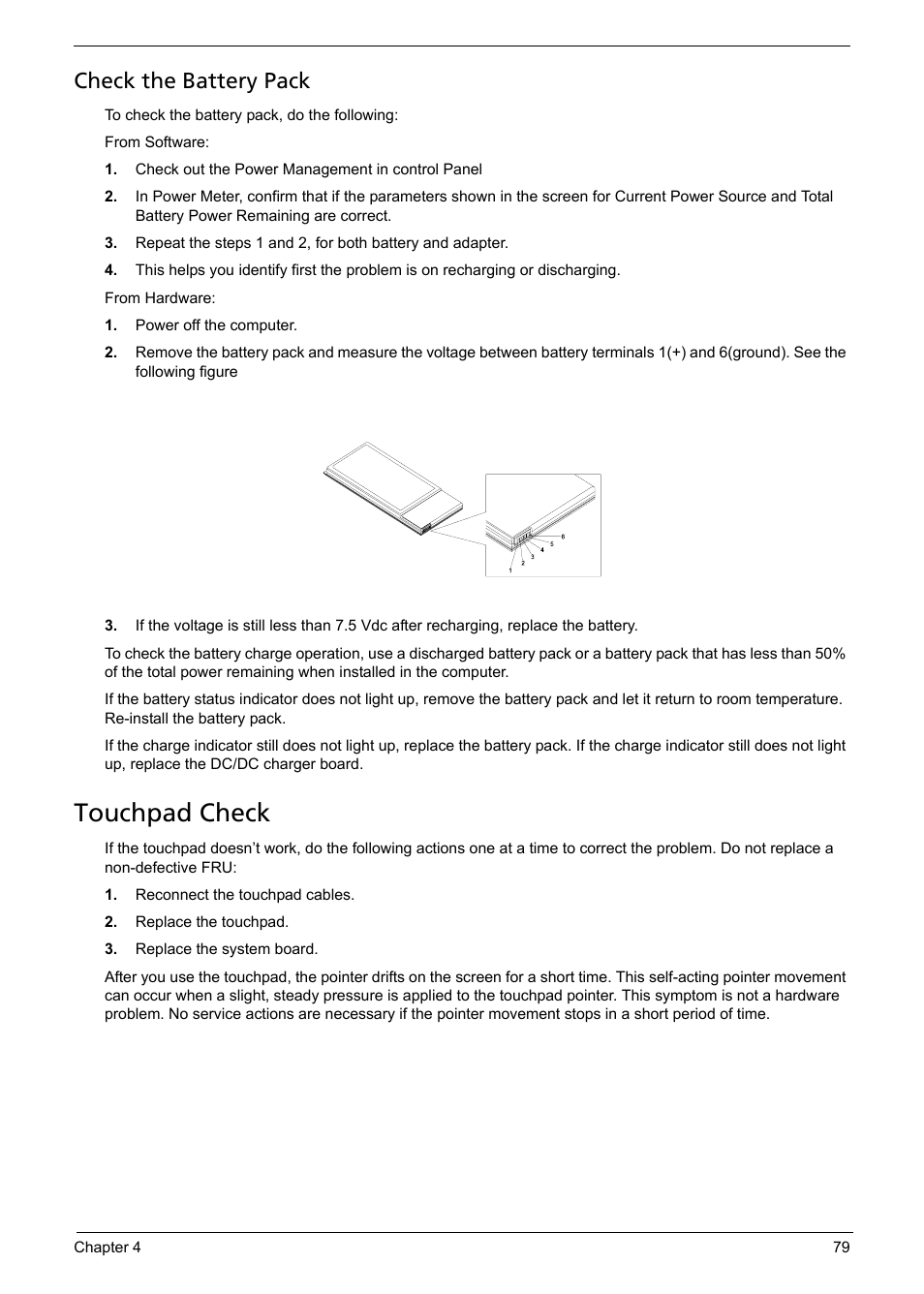 Touchpad check, Check the battery pack | Aspire Digital 5050 User Manual | Page 87 / 157