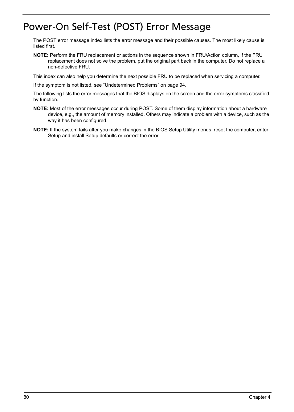 Power-on self-test (post) error message | Aspire Digital 5050 User Manual | Page 88 / 157