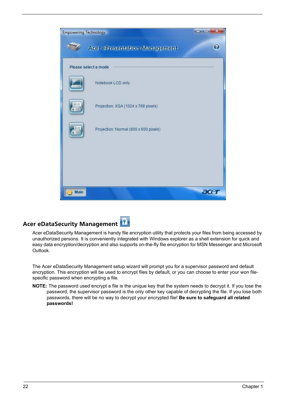 Acer edatasecurity management | Aspire Digital 7520 User Manual | Page 28 / 106