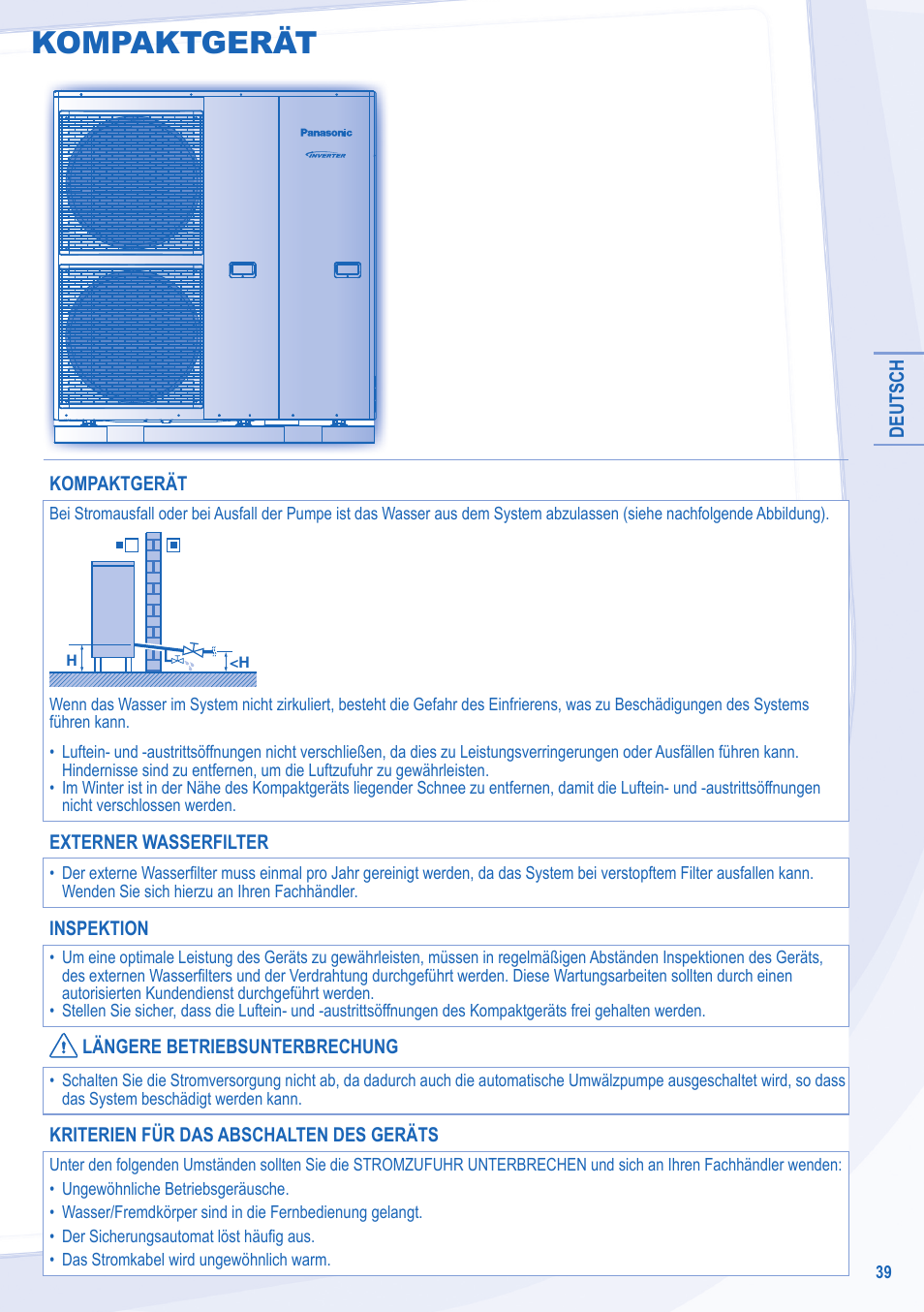 Kompaktgerät | Panasonic WHMXC09D3E8 User Manual | Page 39 / 92