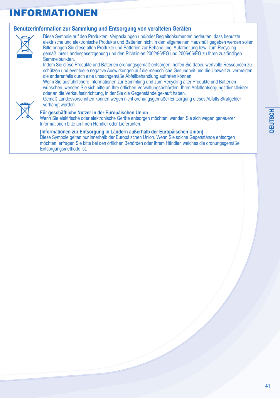 Informationen | Panasonic WHMXC09D3E8 User Manual | Page 41 / 92