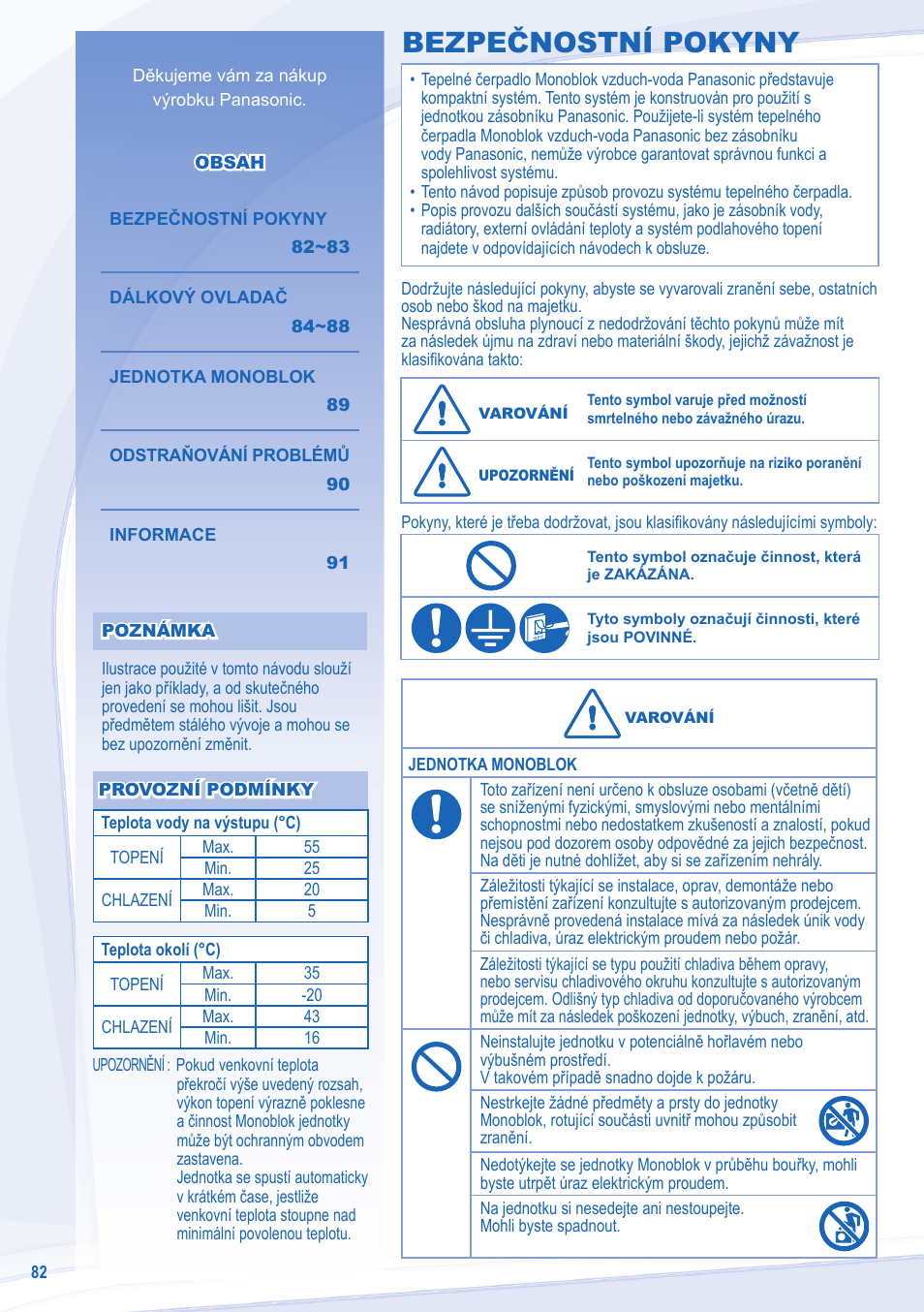 Bezpečnostní pokyny | Panasonic WHMXC09D3E8 User Manual | Page 82 / 92