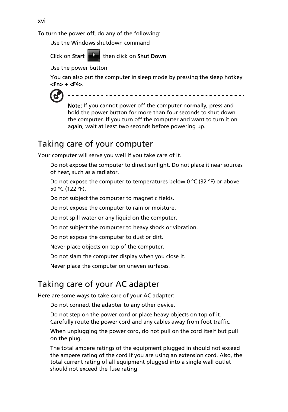 Taking care of your computer, Taking care of your ac adapter | Aspire Digital 2420 User Manual | Page 16 / 112