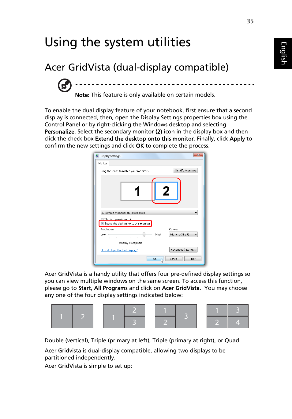 Using the system utilities, Acer gridvista (dual-display compatible) | Aspire Digital 2420 User Manual | Page 57 / 112